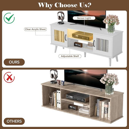 Turosur Wood TV Stand for 55 Inch TV, Mid Century Modern Entertainment Center - Image 3