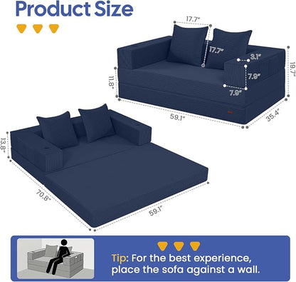 COMAX Futon Sofa Bed, 4‑in‑1 Convertible Sofa Bed, Folding Boneless Couches - Image 2