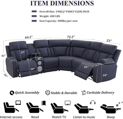 Power Recliner Sectional Sofa, L-Shaped Living Room Furniture Set, Reclining - Image 2
