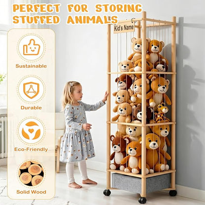 Stuffed Animal Storage with Toys Tray, 57In Large Wooden Stuffy Plushies - Image 2