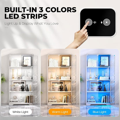 BROTTAR Display Cabinet with Glass Doors, 4-Tier Curio Cabinet with 3 Color - Image 6