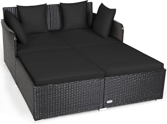 Tangkula Outdoor Rattan Daybed, Wicker Furniture by TANGKULA