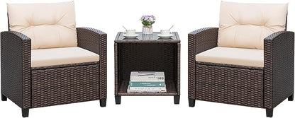 Greesum 3 Pieces Patio Furniture Sets Outdoor PE Rattan Wicker Chairs by BuynowfromGreesum