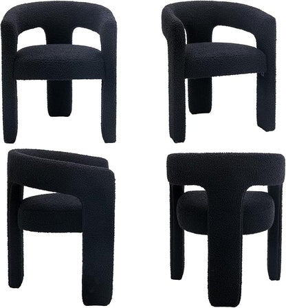 Black Dining Chairs Set of 4, Upholstered Sherpa Barrel Chairs - Image 9
