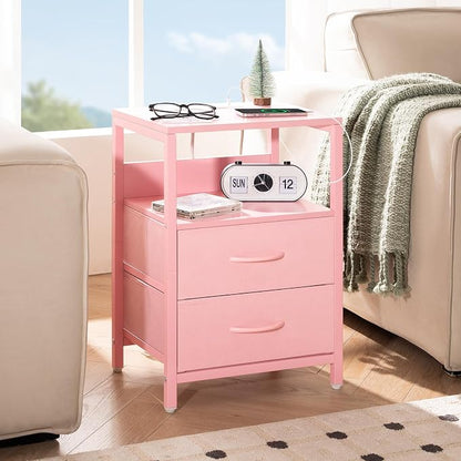 Yoobure Nightstand with Charging Station, Small Night Stand with Fabric Drawers - Image 2