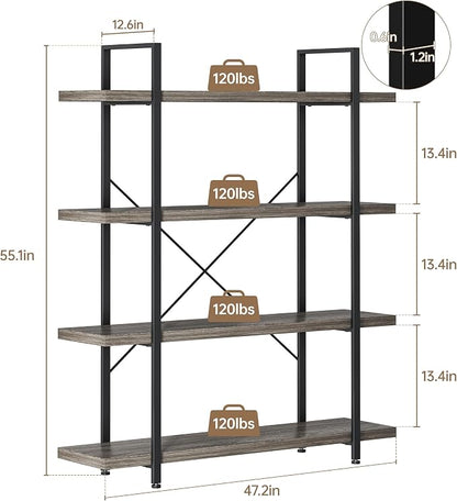 OtterOasis Bookshelf Set of 2, Heavy Duty 4-Tier Industrial Bookcase, 120lbs - Image 2