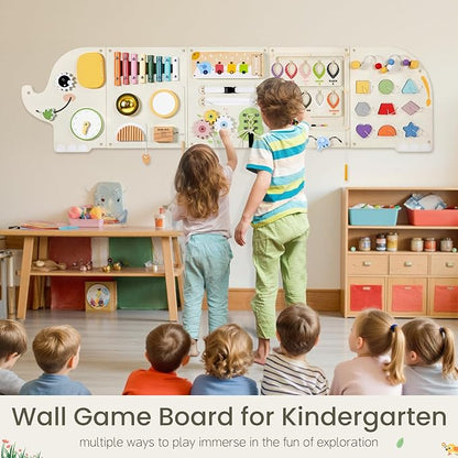 Elephant Activity Wall Busy Board Panels, Wooden Montessori Learning Activity - Image 5