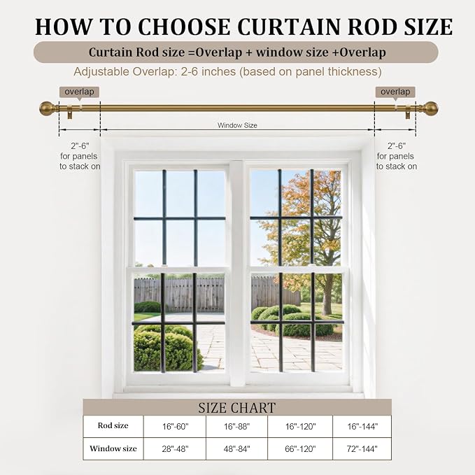 2 Pack Warm Gold Curtain Rods for Windows 28 to 48 Inch 1" Diameter Short Small - Image 8