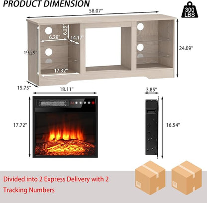 PRETZI Fireplace TV Stand with 18" Fireplace Up to 65" TVs, TV Media Console - Image 6