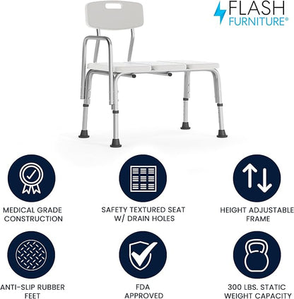 Flash Furniture HERCULES Series 300 Lb. Capacity Adjustable White Bath & Shower - Image 2