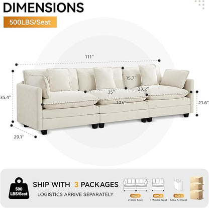 111'' Sectional Cloud Deep Seat Couch, Modern Comfy Chenille Modular Sectional - Image 2