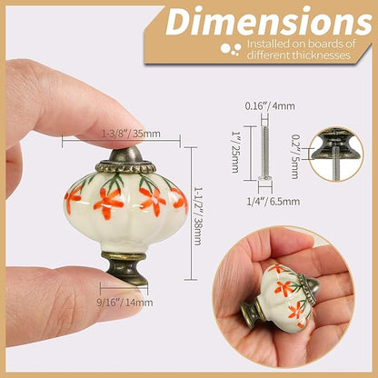 Ivory & Orange Pumpkin Knobs 2 Pack Ceramic Cabinet Knobs Vintage Drawer Pulls - Image 4