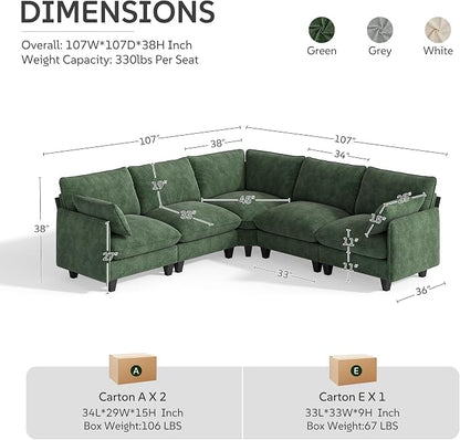 Ihanherry 107" Oversized V-Shaped Modular Sectional Sofa, Cloud Couch - Image 8