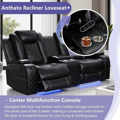 Power Reclining Sofa Set, Living Room Furniture Sets, Leather Power Recliner - Image 4