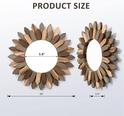Honiway Boho Wall Decor Mirror 2 Pack 12 inch Rustic Wood Decorative Mirror - Image 6