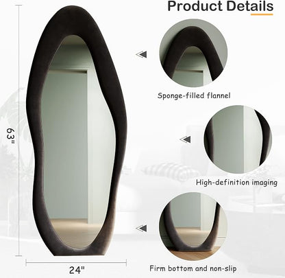 Honyee Full Length Mirror, Flannel Wrapped Wooden Frame Floor Mirror, Irregular - Image 5
