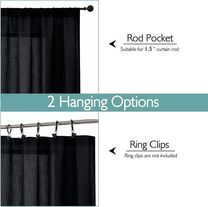 Chyhomenyc Black Semi Sheer Curtains 72 Inch Length 2 Panels Set, Light - Image 4