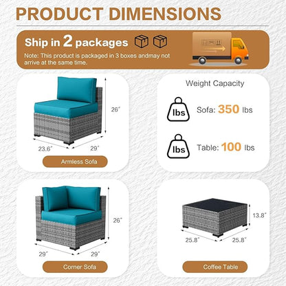 MOCHITO 5 Pieces Outdoor Patio Furniture Sets, All-Weather Sectional Sofa Grey - Image 5