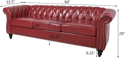 ORRD 3 Pieces Living Room Set, Chesterfield Sofa Faux Leather Loveseat Couch - Image 2
