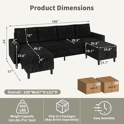 Sectional Couches for Living Room, 6-Seats Soft Linen Fabric Sectional Sofa - Image 2