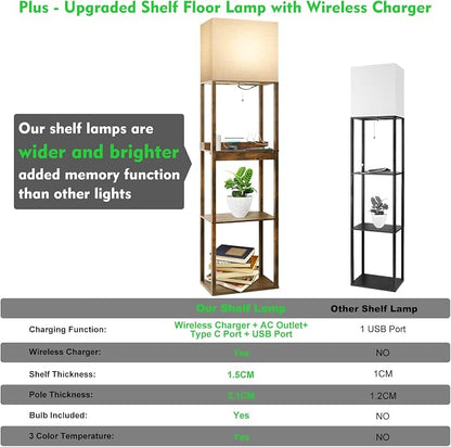 RUNTOP Floor Lamp with Shelves, Plus Shelf Lamp with Wireless Charger, 2 USB - Image 3