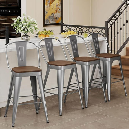 Andeworld Metal Bar Stools Set of 4, 26 inch Counter Height Barstools - Image 3