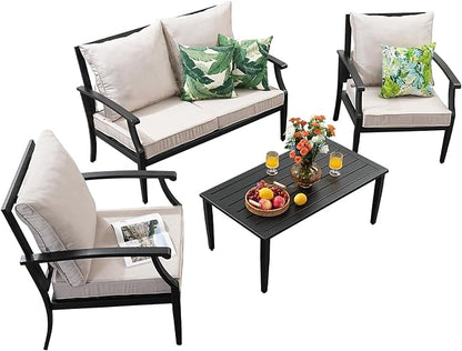 4 Piece Outdoor Patio Furniture Set, Oversized Metal Conversation Set - Image 7