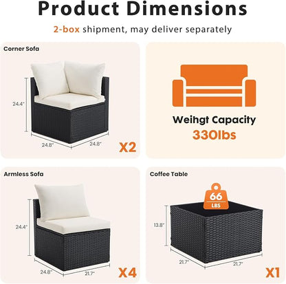 Sweetcrispy 7-Piece Outdoor Patio Sectional Sofa, Modular PE Wicker Outdoor - Image 6