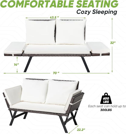 Greesum Outdoor Sofa, Woven Rattan Patio Furniture, Convertible Daybed or - Image 3