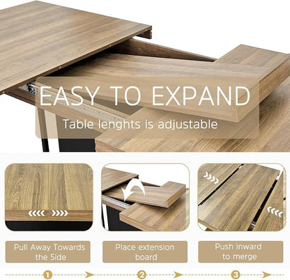 Henf 63"-79" Dining Table Set for 8, 9 Pieces Extendable Dining Table and 8 - Image 4