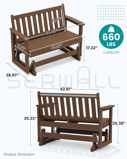SERWALL 2 Person Patio Glider Rocking Chair, HDPE Material Weather-Resistant - Image 2