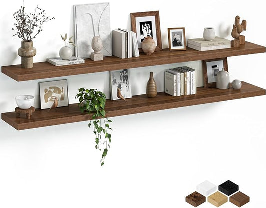 Fun Memories Floating Shelves for Wall, 66 Inch Long Set of 2 Rustic Wood Wall by FunMemories