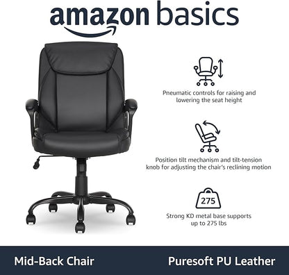 Amazon Basics Classic Puresoft PU Padded Mid-Back Office Desk Chair - Image 4