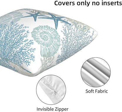 Nautical Coastal Beach Pillow Covers 18x18 Set of 2, Ocean Themed Seashell - Image 5