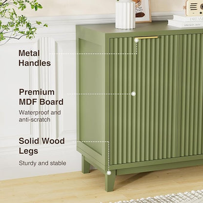 Fluted Cabinet with Storage, 2 Doors Sideboard Buffet, Mid Century Modern - Image 6