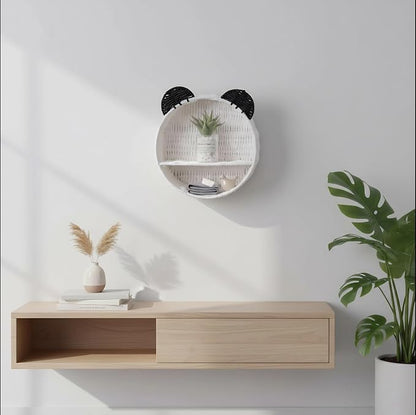 Panda Nursery Decor Wall Shelf, Handwoven Wicker Nursery Shelves - Image 4