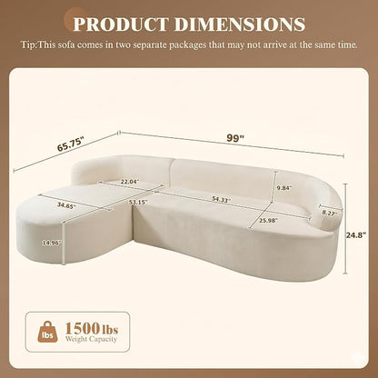 99" Curved Sectional Sofa with Chaise, Modern Boneless Couch with Deep Seat - Image 2