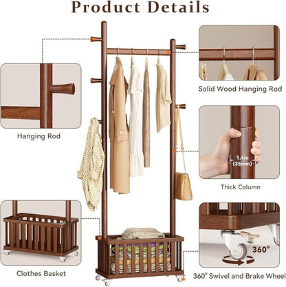 Taitiy Solid Wood Coat Rack Clothes Rack, Coat Rack Freestanding - Image 4