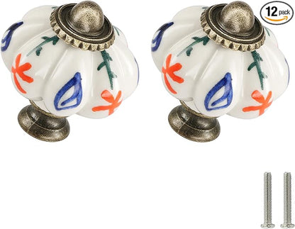 Ivory Pumpkin Knobs 12 Pack Ceramic Cabinet Knobs Vintage Drawer Pulls by Zernmiarder