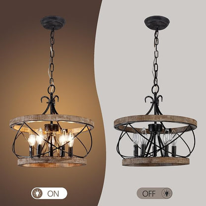 20" Farmhouse Chandelier, Rustic Drum Chandelier Light Fixture Over Table - Image 8