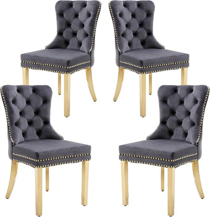 KCC Velvet Dining Chairs Set of 4, Upholstered High-end Tufted Dining Chair by KCC