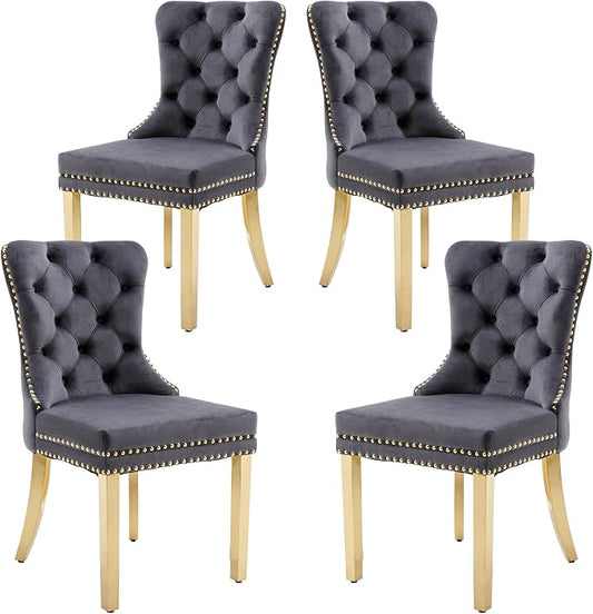 KCC Velvet Dining Chairs Set of 4, Upholstered High-end Tufted Dining Chair by KCC