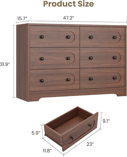 Garvee 6 Drawer Dresser for Bedroom, Wooden Mid Century Modern Chest of Drawers - Image 2