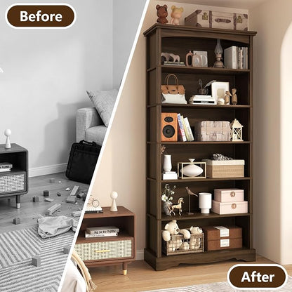 TVU 6-Tier Wooden Bookshelf, 76 Inch Tall Bookshelf - Image 9