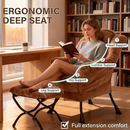 Welnow Lazy Chair with Ottoman, Modern Accent Chair with Armrests and a Side - Image 5