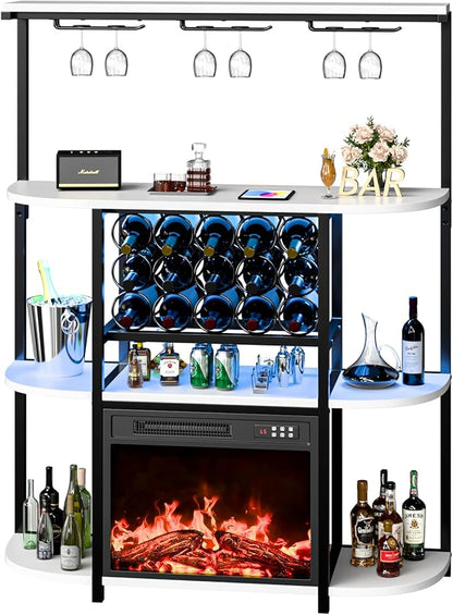 PUKAMI Bar Cabinet with Fireplace, Home Mini Bar Cabinet with Power Outlet and - Image 6