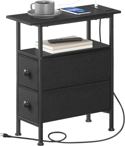 HOOBRO End Table with Charging Station, Narrow Side Table with 2 Fabric Drawers - Image 7