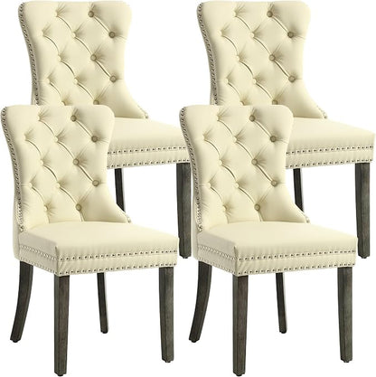 KCC Faux Leather Dining Chairs Set of 4, Upholstered High-end Tufted Dining by KCC