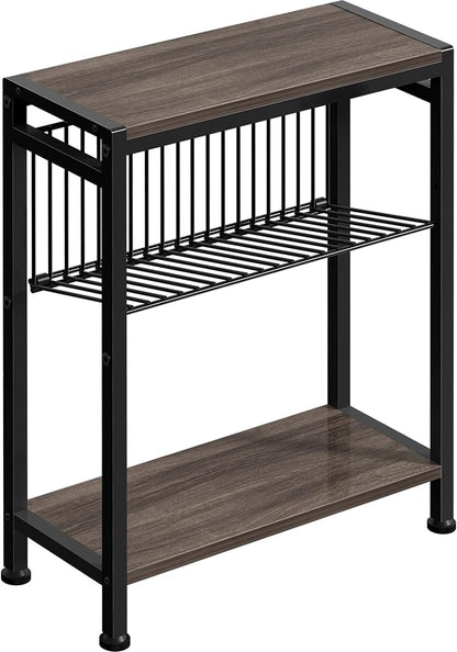 Side Table for Small Space, 3-Tier Narrow End Tablewith Magazine Holder by HOME