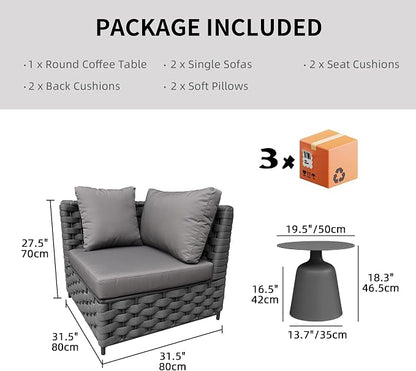 TWT 3-Piece Woven Rope Patio Furniture Set, 2 Outdoor Armchairs - Image 2